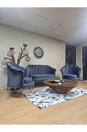 İstiridye Takım Krom Kaplama Telli Ayak Çay Seti Koltuk Takımı Füme Renk 110 x 48 Boyut/Ebat