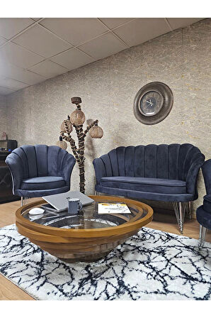 İstiridye Takım Krom Kaplama Telli Ayak Çay Seti Koltuk Takımı Füme Renk 110 x 48 Boyut/Ebat