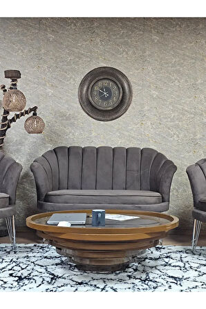 İstiridye Takım Krom Kaplama Telli Ayak Çay Seti Koltuk Takımı Kahverengi Renk 110 x 48 Boyut/Ebat