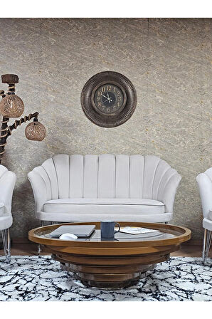 İstiridye Takım Krom Kaplama Telli Ayak Çay Seti Koltuk Takımı Krem Renk 110 x 48 Boyut/Ebat