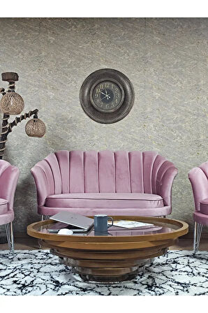 İstiridye Takım Krom Kaplama Telli Ayak Çay Seti Koltuk Takımı Pembe Renk 110 x 48 Boyut/Ebat