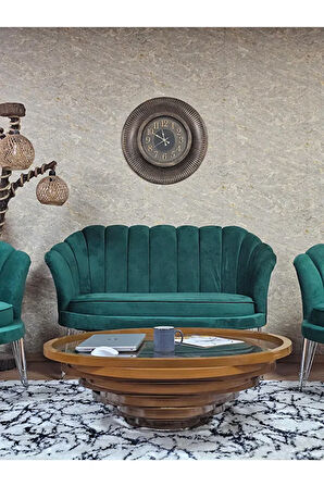 İstiridye Takım Krom Kaplama Telli Ayak Çay Seti Koltuk Takımı Yeşil Renk 110 x 48 Boyut/Ebat