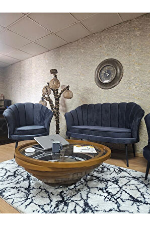 İstiridye Takım Siyah Boyalı Sivriltme Ayak Çay Seti Koltuk Takımı Füme Renk 110 x 48 Boyut/Ebat