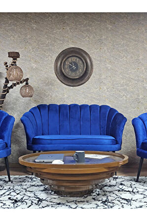 İstiridye Takım Siyah Boyalı Sivriltme Ayak Çay Seti Koltuk Takımı Mavi Renk 110 x 48 Boyut/Ebat