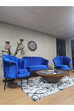 İstiridye Takım Siyah Boyalı Sivriltme Ayak Çay Seti Koltuk Takımı Mavi Renk 110 x 48 Boyut/Ebat