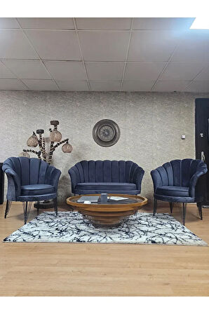 İstiridye Takım Siyah Boyalı Telli Ayak Çay Seti Koltuk Takımı Füme Renk 110 x 48 Boyut/Ebat