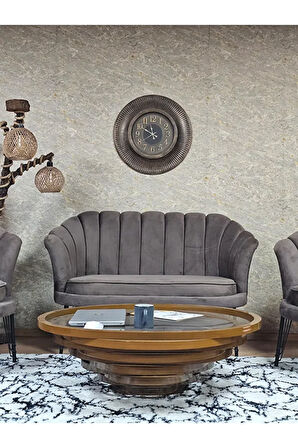 İstiridye Takım Siyah Boyalı Telli Ayak Çay Seti Koltuk Takımı Kahverengi Renk 110 x 48 Boyut/Ebat