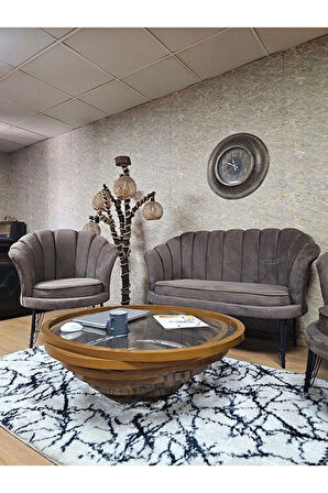 İstiridye Takım Siyah Boyalı Telli Ayak Çay Seti Koltuk Takımı Kahverengi Renk 110 x 48 Boyut/Ebat