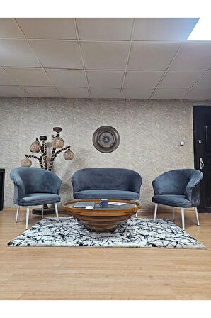 TEDDY Takım Beyaz Boyalı Sivriltme Ayak Çay Seti Koltuk - Berjer , Balkon, Salon, Ofis Füme Renk 40 x 125 Boyut/Ebat