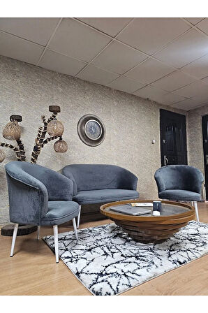 TEDDY Takım Beyaz Boyalı Sivriltme Ayak Çay Seti Koltuk - Berjer , Balkon, Salon, Ofis Füme Renk 40 x 125 Boyut/Ebat