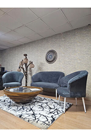 TEDDY Takım Beyaz Boyalı Sivriltme Ayak Çay Seti Koltuk - Berjer , Balkon, Salon, Ofis Füme Renk 40 x 125 Boyut/Ebat