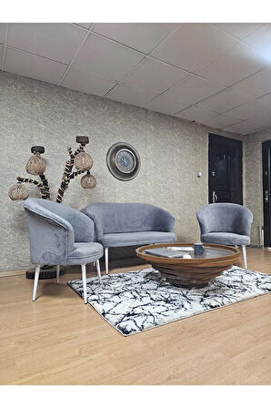 TEDDY Takım Beyaz Boyalı Sivriltme Ayak Çay Seti Koltuk - Berjer , Balkon, Salon, Ofis Gri Renk 40 x 125 Boyut/Ebat