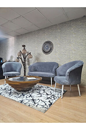 TEDDY Takım Beyaz Boyalı Sivriltme Ayak Çay Seti Koltuk - Berjer , Balkon, Salon, Ofis Gri Renk 40 x 125 Boyut/Ebat