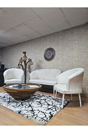 TEDDY Takım Beyaz Boyalı Sivriltme Ayak Çay Seti Koltuk - Berjer , Balkon, Salon, Ofis Krem Renk 40 x 125 Boyut/Ebat