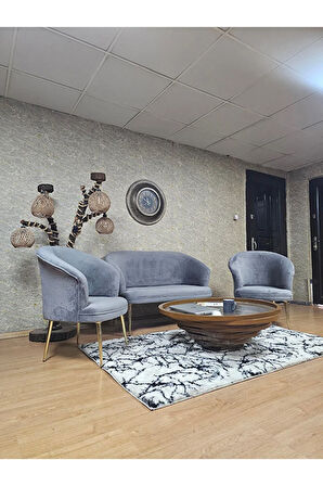 TEDDY Takım Gold Kaplama Sivriltme Ayak Çay Seti Koltuk - Berjer , Balkon, Salon, Ofis Gri Renk 40 x 125 Boyut/Ebat