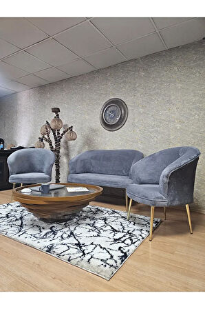 TEDDY Takım Gold Kaplama Sivriltme Ayak Çay Seti Koltuk - Berjer , Balkon, Salon, Ofis Gri Renk 40 x 125 Boyut/Ebat