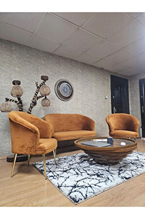 TEDDY Takım Gold Kaplama Sivriltme Ayak Çay Seti Koltuk - Berjer , Balkon, Salon, Ofis Kiremit Renk 40 x 125 Boyut/Ebat