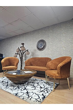 TEDDY Takım Gold Kaplama Sivriltme Ayak Çay Seti Koltuk - Berjer , Balkon, Salon, Ofis Kiremit Renk 40 x 125 Boyut/Ebat