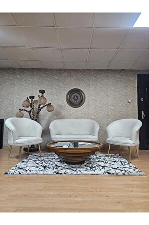 TEDDY Takım Gold Kaplama Sivriltme Ayak Çay Seti Koltuk - Berjer , Balkon, Salon, Ofis Krem Renk 40 x 125 Boyut/Ebat