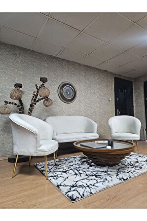 TEDDY Takım Gold Kaplama Sivriltme Ayak Çay Seti Koltuk - Berjer , Balkon, Salon, Ofis Krem Renk 40 x 125 Boyut/Ebat