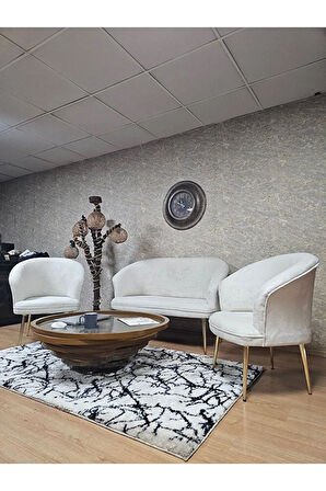 TEDDY Takım Gold Kaplama Sivriltme Ayak Çay Seti Koltuk - Berjer , Balkon, Salon, Ofis Krem Renk 40 x 125 Boyut/Ebat