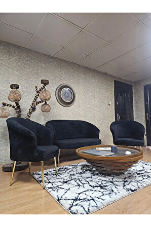 TEDDY Takım Gold Kaplama Sivriltme Ayak Çay Seti Koltuk - Berjer , Balkon, Salon, Ofis Siyah Renk 40 x 125 Boyut/Ebat