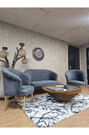 TEDDY Takım Gold Kaplama Telli Ayak Çay Seti Koltuk - Berjer , Balkon, Salon, Ofis Füme Renk 40 x 125 Boyut/Ebat