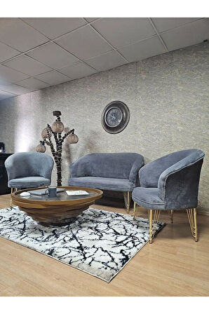 TEDDY Takım Gold Kaplama Telli Ayak Çay Seti Koltuk - Berjer , Balkon, Salon, Ofis Gri Renk 40 x 125 Boyut/Ebat