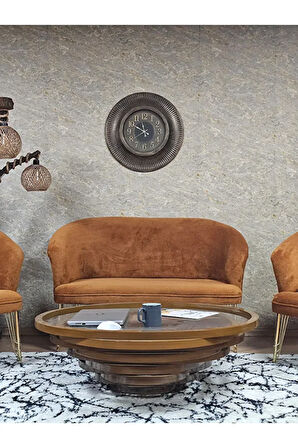 TEDDY Takım Gold Kaplama Telli Ayak Çay Seti Koltuk - Berjer , Balkon, Salon, Ofis Kiremit Renk 40 x 125 Boyut/Ebat