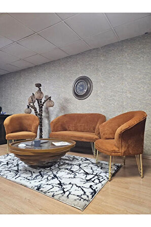 TEDDY Takım Gold Kaplama Telli Ayak Çay Seti Koltuk - Berjer , Balkon, Salon, Ofis Kiremit Renk 40 x 125 Boyut/Ebat