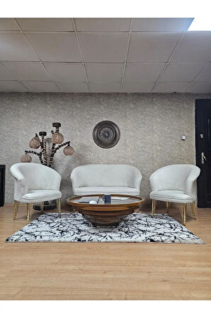 TEDDY Takım Gold Kaplama Telli Ayak Çay Seti Koltuk - Berjer , Balkon, Salon, Ofis Krem Renk 40 x 125 Boyut/Ebat