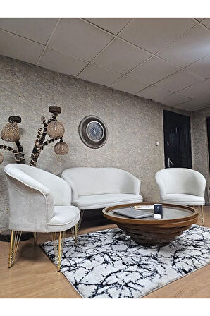 TEDDY Takım Gold Kaplama Telli Ayak Çay Seti Koltuk - Berjer , Balkon, Salon, Ofis Krem Renk 40 x 125 Boyut/Ebat