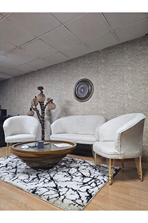 TEDDY Takım Gold Kaplama Telli Ayak Çay Seti Koltuk - Berjer , Balkon, Salon, Ofis Krem Renk 40 x 125 Boyut/Ebat