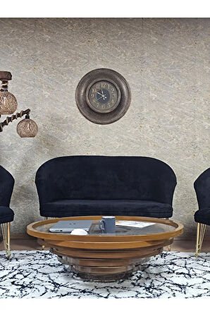 TEDDY Takım Gold Kaplama Telli Ayak Çay Seti Koltuk - Berjer , Balkon, Salon, Ofis Siyah Renk 40 x 125 Boyut/Ebat