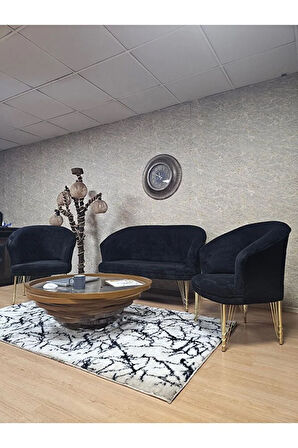 TEDDY Takım Gold Kaplama Telli Ayak Çay Seti Koltuk - Berjer , Balkon, Salon, Ofis Siyah Renk 40 x 125 Boyut/Ebat