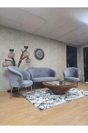 TEDDY Takım Krom Kaplama Sivriltme Ayak Çay Seti Koltuk - Berjer , Balkon, Salon, Ofis Gri Renk 40 x 125 Boyut/Ebat