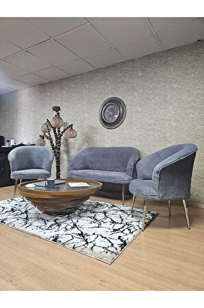 TEDDY Takım Krom Kaplama Sivriltme Ayak Çay Seti Koltuk - Berjer , Balkon, Salon, Ofis Gri Renk 40 x 125 Boyut/Ebat