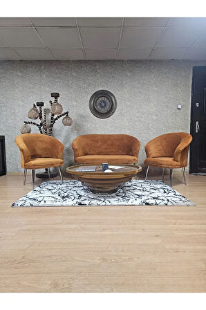 TEDDY Takım Krom Kaplama Sivriltme Ayak Çay Seti Koltuk - Berjer , Balkon, Salon, Ofis Kiremit Renk 40 x 125 Boyut/Ebat