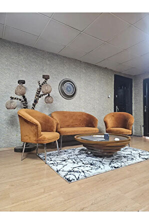 TEDDY Takım Krom Kaplama Sivriltme Ayak Çay Seti Koltuk - Berjer , Balkon, Salon, Ofis Kiremit Renk 40 x 125 Boyut/Ebat