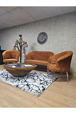 TEDDY Takım Krom Kaplama Sivriltme Ayak Çay Seti Koltuk - Berjer , Balkon, Salon, Ofis Kiremit Renk 40 x 125 Boyut/Ebat