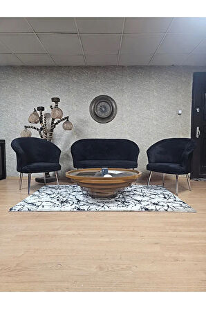 TEDDY Takım Krom Kaplama Sivriltme Ayak Çay Seti Koltuk - Berjer , Balkon, Salon, Ofis Siyah Renk 40 x 125 Boyut/Ebat