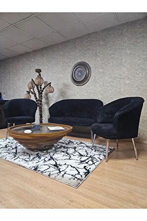 TEDDY Takım Krom Kaplama Sivriltme Ayak Çay Seti Koltuk - Berjer , Balkon, Salon, Ofis Siyah Renk 40 x 125 Boyut/Ebat