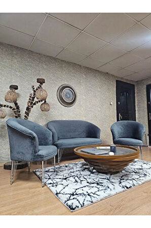 TEDDY Takım Krom Kaplama Telli Ayak Çay Seti Koltuk - Berjer , Balkon, Salon, Ofis Füme Renk 40 x 125 Boyut/Ebat