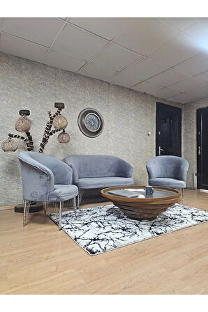 TEDDY Takım Krom Kaplama Telli Ayak Çay Seti Koltuk - Berjer , Balkon, Salon, Ofis Gri Renk 40 x 125 Boyut/Ebat