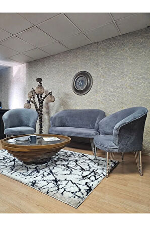 TEDDY Takım Krom Kaplama Telli Ayak Çay Seti Koltuk - Berjer , Balkon, Salon, Ofis Gri Renk 40 x 125 Boyut/Ebat