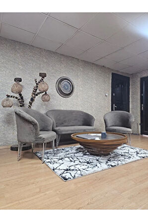 TEDDY Takım Krom Kaplama Telli Ayak Çay Seti Koltuk - Berjer , Balkon, Salon, Ofis Kahverengi Renk 40 x 125 Boyut/Ebat