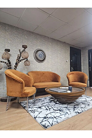 TEDDY Takım Krom Kaplama Telli Ayak Çay Seti Koltuk - Berjer , Balkon, Salon, Ofis Kiremit Renk 40 x 125 Boyut/Ebat