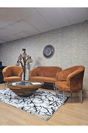 TEDDY Takım Krom Kaplama Telli Ayak Çay Seti Koltuk - Berjer , Balkon, Salon, Ofis Kiremit Renk 40 x 125 Boyut/Ebat