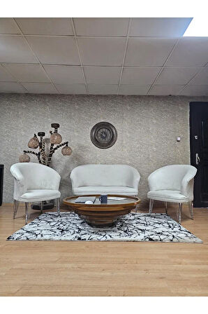 TEDDY Takım Krom Kaplama Telli Ayak Çay Seti Koltuk - Berjer , Balkon, Salon, Ofis Krem Renk 40 x 125 Boyut/Ebat