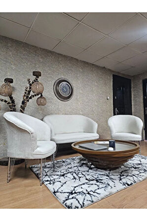 TEDDY Takım Krom Kaplama Telli Ayak Çay Seti Koltuk - Berjer , Balkon, Salon, Ofis Krem Renk 40 x 125 Boyut/Ebat